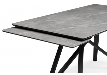Керамический стол Вилсон 160(220)х89 серый мрамор, черный
