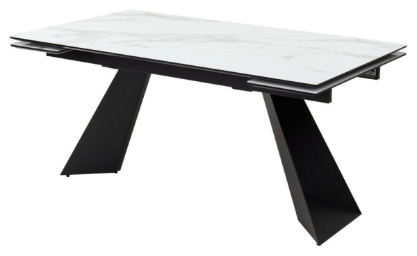 Стол Купер 160 белый мрамор, черная шагрень, стекло, черный каркас
