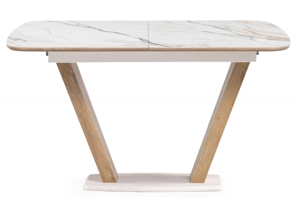 Керамический стол Петир 120(160)х80х75 золотой белый, дуб монтана