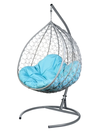 Двойное подвесное кресло "gemini" promo Gray Голубая подушка