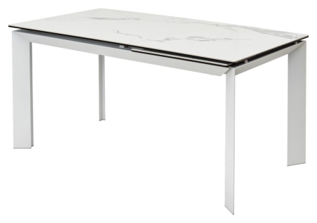 Стол CREMONA 140 HIGH GLOSS STATUARIO белый мрамор глянцевый керамика, белый каркас