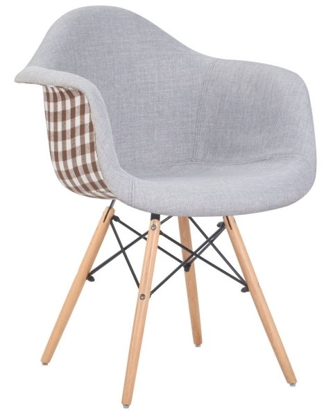 Стул обеденный DAW MONICA ножки светлый бук, сиденье 009 коричневая клетка, бежевая ткань