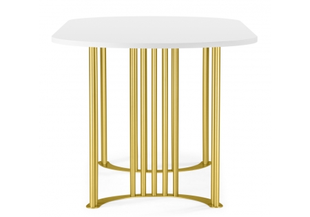 Стол деревянный Хьюго О 160 х 90 белая шагрень пленка, золотые ноги