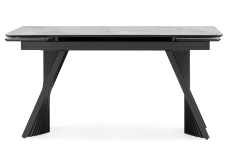 Стол стеклянный Вейв 140(200)х80 кристл белый мрамор, черный