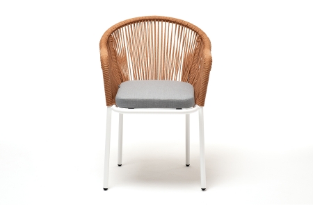 "Лион" стул плетеный из роупа, каркас из стали светло-серый (RAL7035) муар, роуп оранжевый меланж круглый, ткань светло-серая