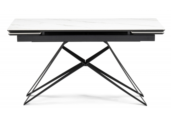 Керамический стол Блэкберн 160(220)х89 белый мрамор snow white, черный