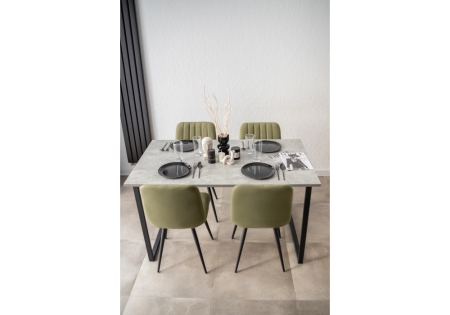 Стол деревянный Лиман 140 х 80 бетон светлый, черный матовый