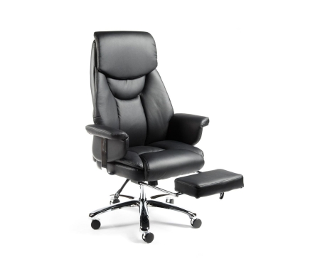 Кресло офисное Парламент черный, сталь и хром, черная экокожа