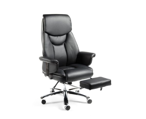 Кресло офисное Парламент черный, сталь и хром, черная экокожа Кресло офисное Парламент черный, сталь и хром, черная экокожа