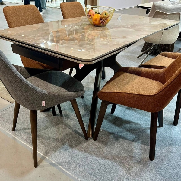 Стол EDER 160 GLOSS AMBER JADE SOLID CERAMIC, орех