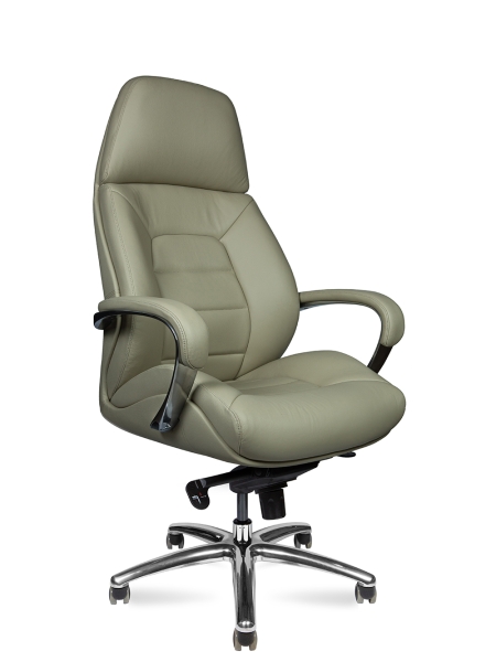 Кресло руководителя Porsche светло-серая натуральная кожа с алюминиевой крестовиной