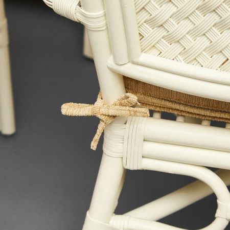 Комплект обеденный "ANDREA GRAND" (стол со стеклом + 6 кресел + подушки) белый, ткань рубчик, кремовый