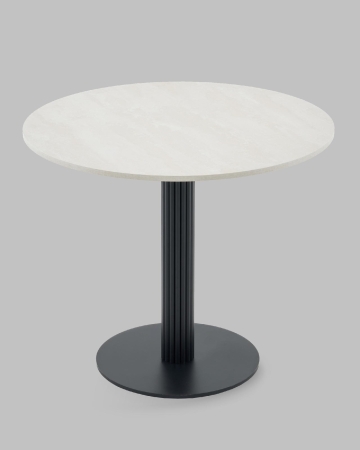 Стол круглый Фризбин D90, столешница МДФ ледяной камень, основание металл черный