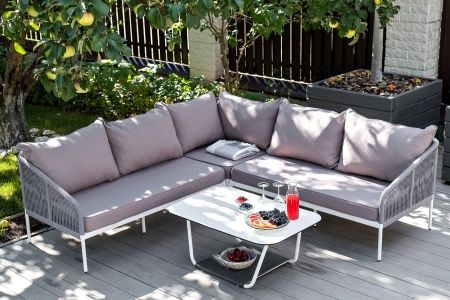 Лаунж-зона "Канны" модульная угловая из роупа (веревки), цвет светло-серый