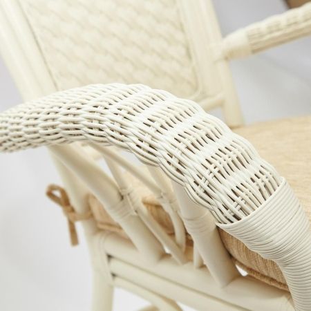 Комплект обеденный "ANDREA GRAND" (стол со стеклом + 6 кресел + подушки) белый, ткань рубчик, кремовый