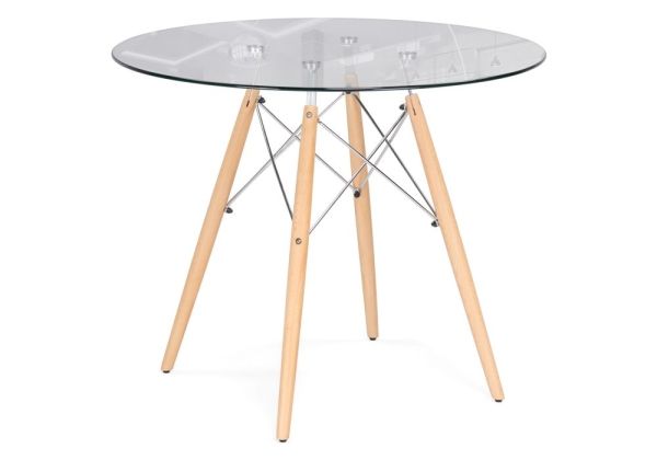 Стеклянный стол PT-151 80х80х76 прозрачный, светлое дерево