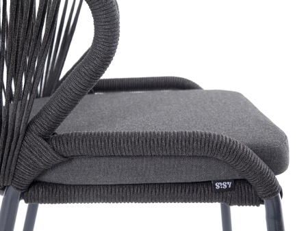 "Милан" стул плетеный из роупа, каркас алюминий темно-серый (RAL7024) муар, роуп темно-серый круглый, ткань темно-серая 027
