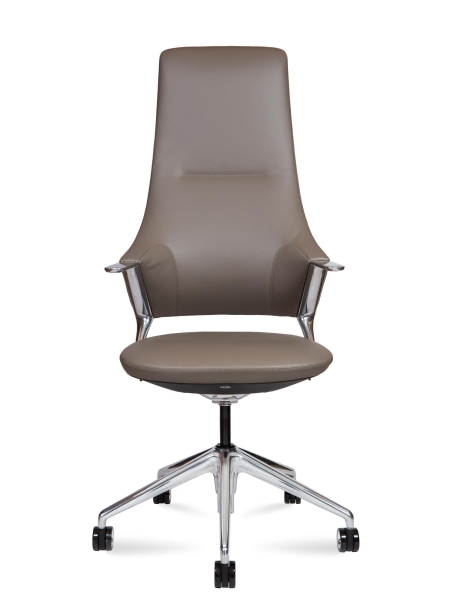 Кресло офисное Han кориневый и серый, натуральная кожа и металл, мягкое сиденье, с подлокотниками