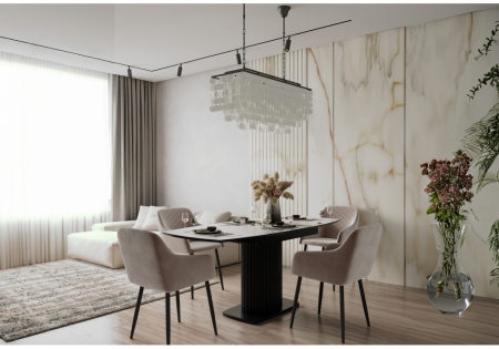 Керамический стол Фестер 140(180)х80 белый мрамор snow white, черный