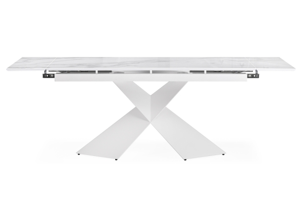 Стеклянный стол Хасселвуд 160(220)х90х77 белый мрамор, белый