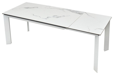Стол CREMONA 140 HIGH GLOSS STATUARIO белый мрамор глянцевый керамика, белый каркас