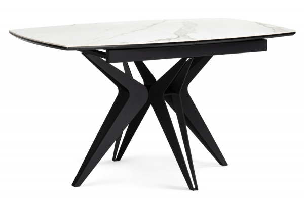 Керамический стол Риполь 160(205)х89 белый мрамор snow white, черный