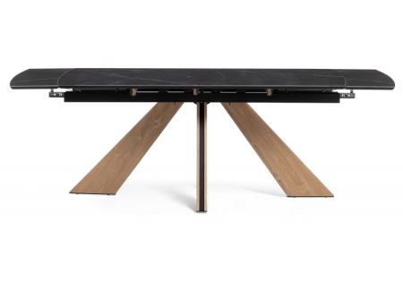 Керамический стол Шаннон 180(240)х90х79 черный мрамор, дуб монтана