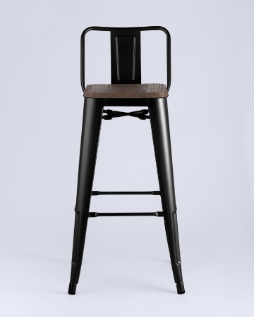 Стул барный TOLIX WOOD со спинкой черный глянцевый
