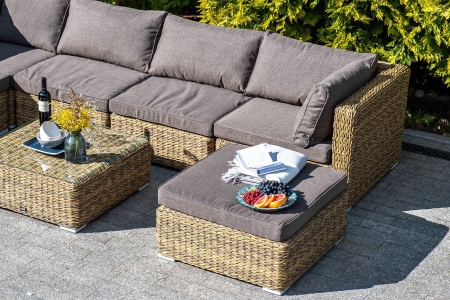 Трансформирующаяся лаунж-зона "Лунго" из искусственного ротанга (гиацинт), цвет соломенный