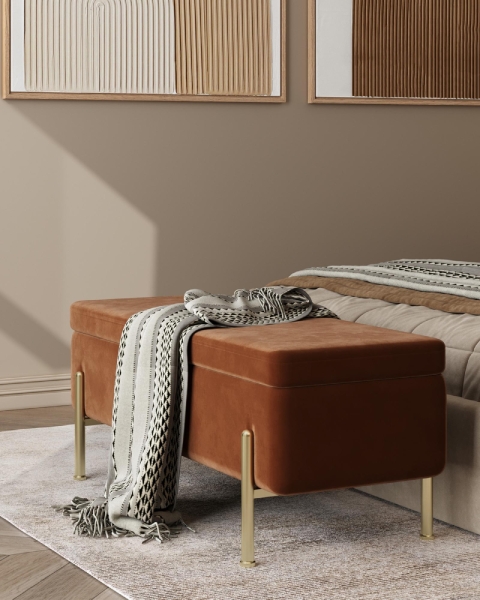 Банкетка Болейн с ящиком велюр терракотовый