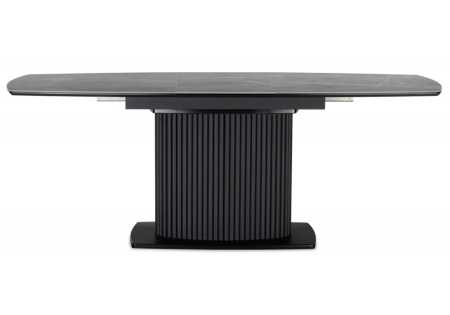 Керамический стол Фестер 160 (205) х 90 серый мрамор, пленка черная, ноги черные