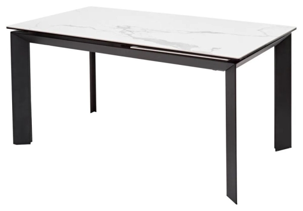 Стол CREMONA 140 HIGH GLOSS STATUARIO белый мрамор глянцевый, керамика, черный каркас