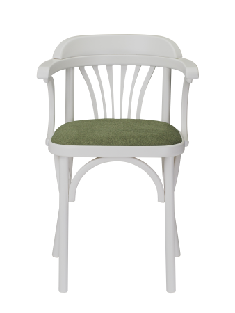 Стул Венский белая эмаль, букле зеленый MOSS 615, дуги назад фото в интернет-магазине Stoolmarket