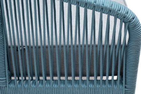 "Канны" кресло плетеное из роупа, каркас алюминий светло-серый (RAL7035) муар, роуп бирюзовый круглый, ткань светло-серая