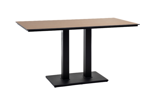 "Каффе" обеденный стол из HPL 140х70 см, цвет "дуб", подстолье двойное черное