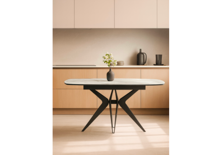 Керамический стол Риполь 160(205)х89 белый с прожилками gilt white, черный