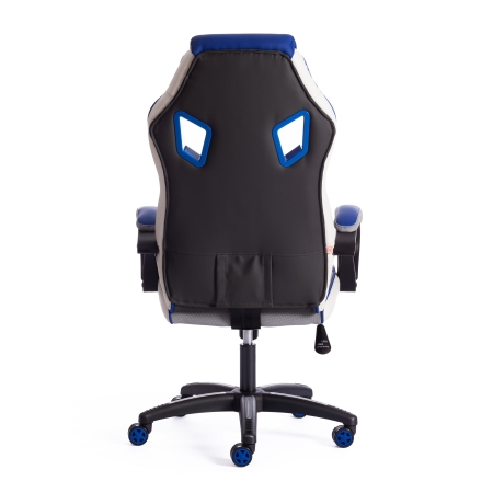 Кресло PILOT экокожа и ткань, черный перфорированный и св.серый и синий