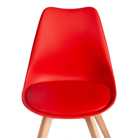Стул TULIP (mod. 73-1) пластик, экокожа, дерево, красный и светлое дерево
