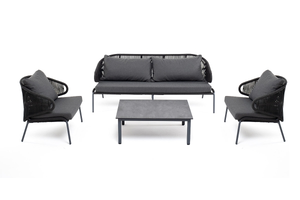 "Милан" лаунж-зона 5-местная плетеная из роупа (веревки), каркас алюминиевый серый, роуп темно-серый