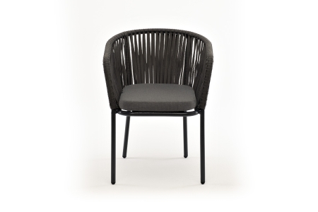 "Бордо" стул плетеный из роупа, каркас алюминий темно-серый (RAL7024) муар, роуп серый 15мм, ткань серая 017