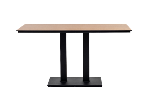 "Каффе" обеденный стол из HPL 140х70 см, цвет "дуб", подстолье двойное черное