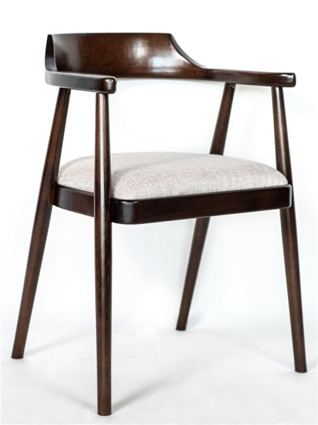 Деревянное полукресло венское Mercurius темный орех с мягким сиденьем из бежевой ткани Тесла 01