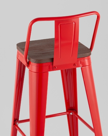 Стул барный TOLIX со спинкой красный глянцевый + темное дерево KD