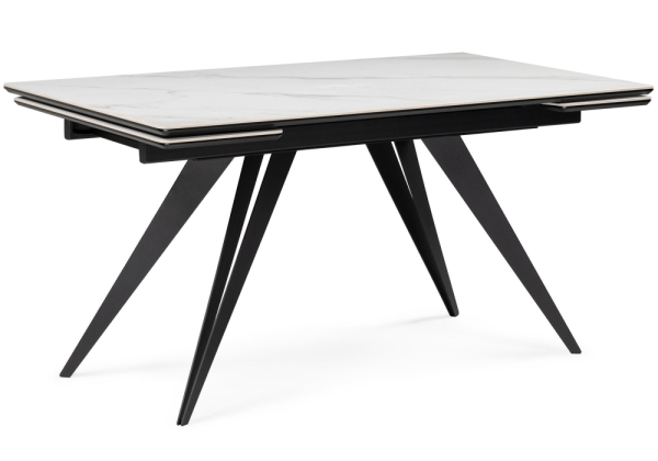 Керамический стол Дарвин 160(220)х89 белый мрамор snow white, черный