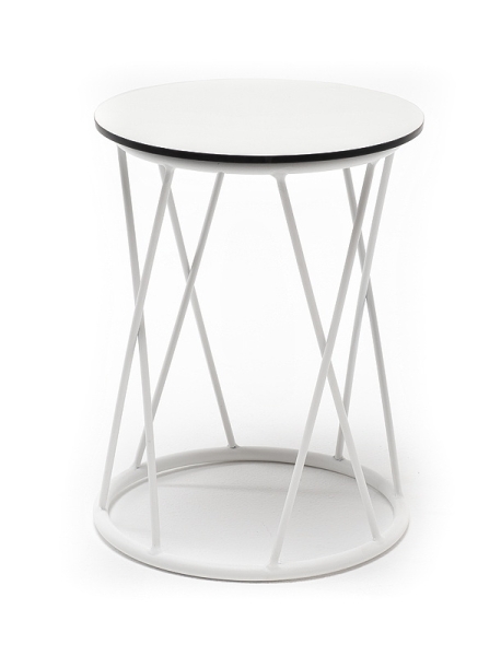 "Колумбия" журнальный стол из HPL круглый Ø40 H55, каркас из алюминия белый, цвет столешницы "молочный"