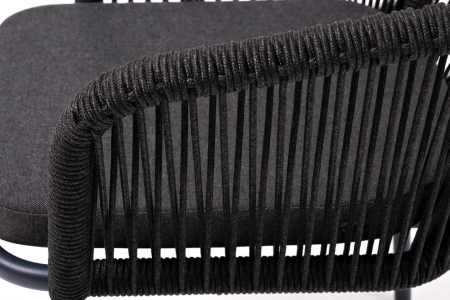 "Марсель" стул плетеный из роупа, каркас алюминий темно-серый (RAL7024) муар, роуп темно-серый круглый, ткань темно-серая 027