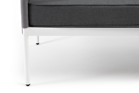 "Канны" диван 3-местный плетеный из роупа, каркас алюминий белый муар, роуп светло-серый круглый, ткань серая 017