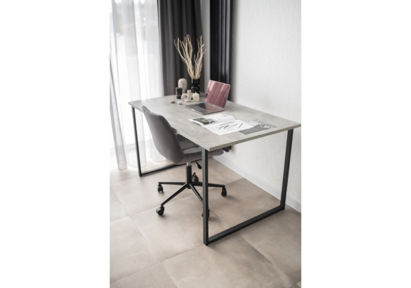 Стол деревянный Лиман 140 х 80 бетон светлый, черный матовый