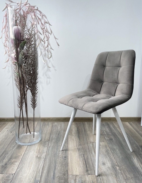 Стул CHILLI-Q светло-серый #26 велюр, белый каркас