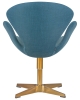 Кресло дизайнерское SWAN синяя ткань, золотое основание